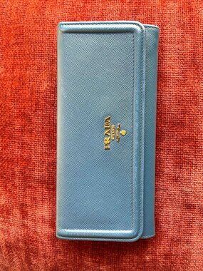 PRADA Saffiano Leather Continental Flap Wallet Blue